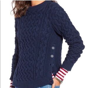 1901 Fisherwomen Crewneck Sweater Navy Cable Knit XL Pima Cotton & Merino Wool